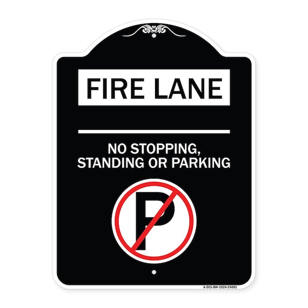 Signmission Fire Lane No Stopping Standing or Parking Heavy-Gauge Aluminum Sign, 24" x 18", BW-1824-24001 A-DES-BW-1824-24001 - main